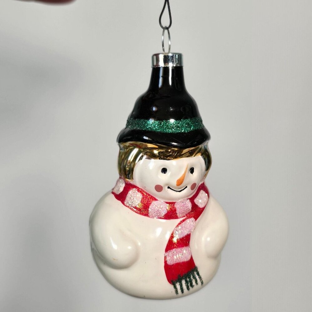 Christmas Ornament Set Blown Glass Snowman Santa Claus Sparkles Multicolor Xmas - Picture 7 of 14